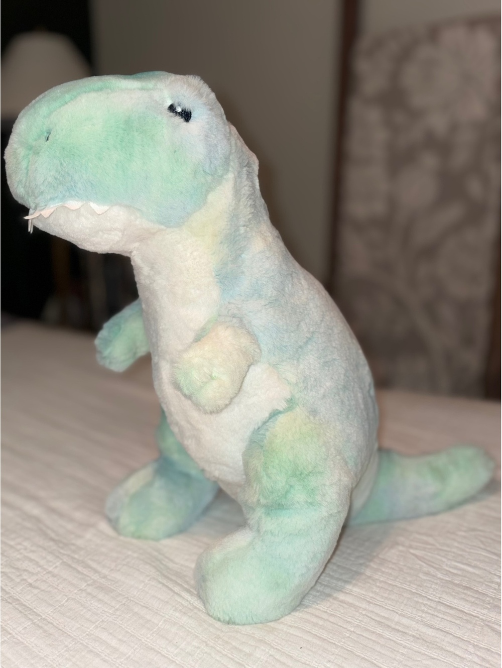 FAO Schwarz Glow Brights T-Rex Dinosaur Plush LED Light Up Sound Green Blue 12"